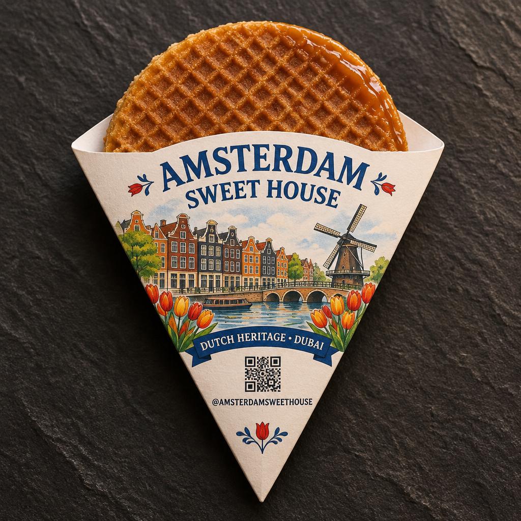 Fresh stroopwafel in the Amsterdam Sweet House sleeve